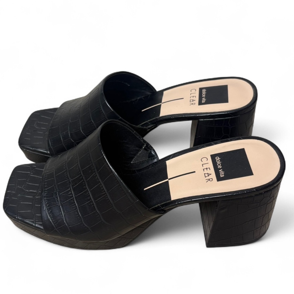 Dolce Vita Black Croc Block Heel Sandals | Square Toe Y2K Slides Sz 10 - Picture 2 of 6